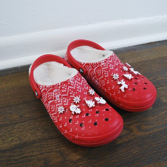 Crocs Classic Holiday Christmas Lined Clog Charm Red M8/W10 - Picture 1 of 6
